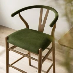 Hansel Upholstered Counter Stool, Moss Green Velvet And Light Walnut Frame -Daals XN R152 GREENVEL WALN scene2