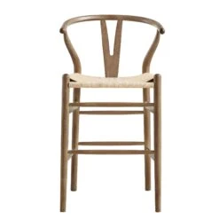 Hansel Wooden Natural Weave Counter Stool, Light Walnut Colour Frame