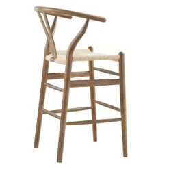 Hansel Wooden Natural Weave Counter Stool, Light Walnut Colour Frame -Daals XN R152 LIGHTWALNUT WB4