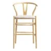 Hansel Upholstered Counter Stool, Ivory White Boucle And Natural Frame