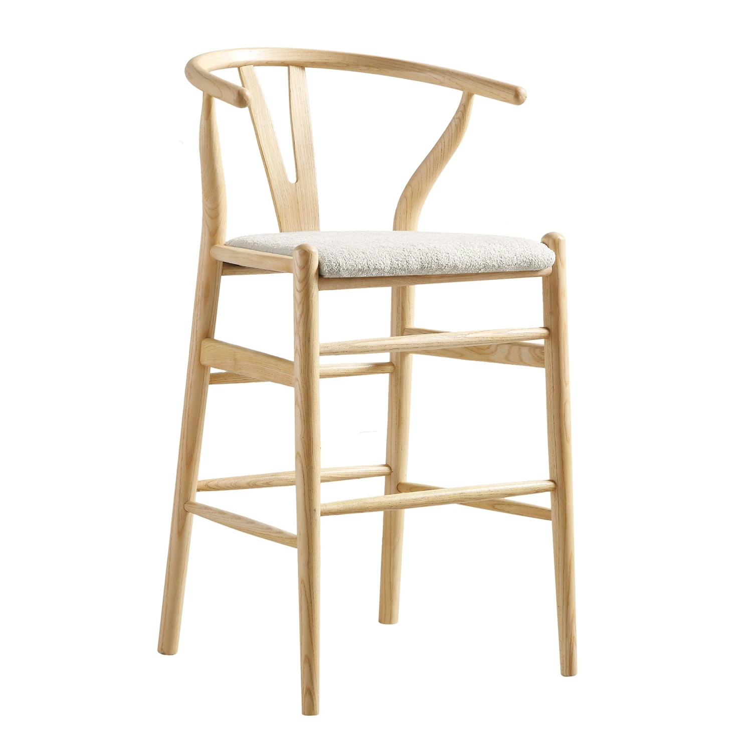Hansel Upholstered Counter Stool, Ivory White Boucle And Natural Frame 2 Hansel Upholstered Counter Stool, Ivory White Boucle And Natural Frame - Image 2