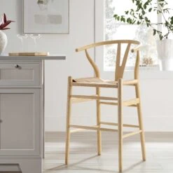 Hansel Wooden Natural Weave Counter Stool, Natural Frame