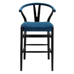 Hansel Upholstered Counter Stool, Blue Velvet And Black Frame -Daals XN R152 NAVYVEL BLACK WB1