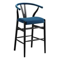 Hansel Upholstered Counter Stool, Blue Velvet And Black Frame -Daals XN R152 NAVYVEL BLACK WB2