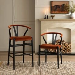 Hansel Upholstered Counter Stool, Rust Velvet And Black Frame -Daals XN R152 RUSTVEL BLACK scene2