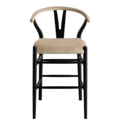 Hansel Upholstered Counter Stool, Taupe Velvet And Black Frame