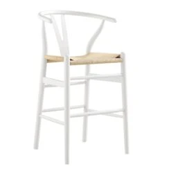 Hansel Wooden Natural Weave Counter Stool, White Frame -Daals XN R152 WHITE WB2