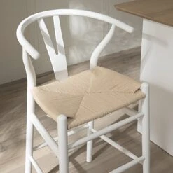 Hansel Wooden Natural Weave Counter Stool, White Frame -Daals XN R152 WHITE scene2