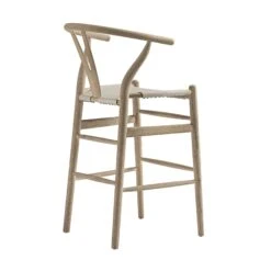 Hansel Counter Stool, Weathered Elm Frame With Light Grey Faux Leather Seat 22 Hansel Counter Stool, Weathered Elm Frame With Light Grey Faux Leather Seat -Daals XN R156 GREYPU WB3