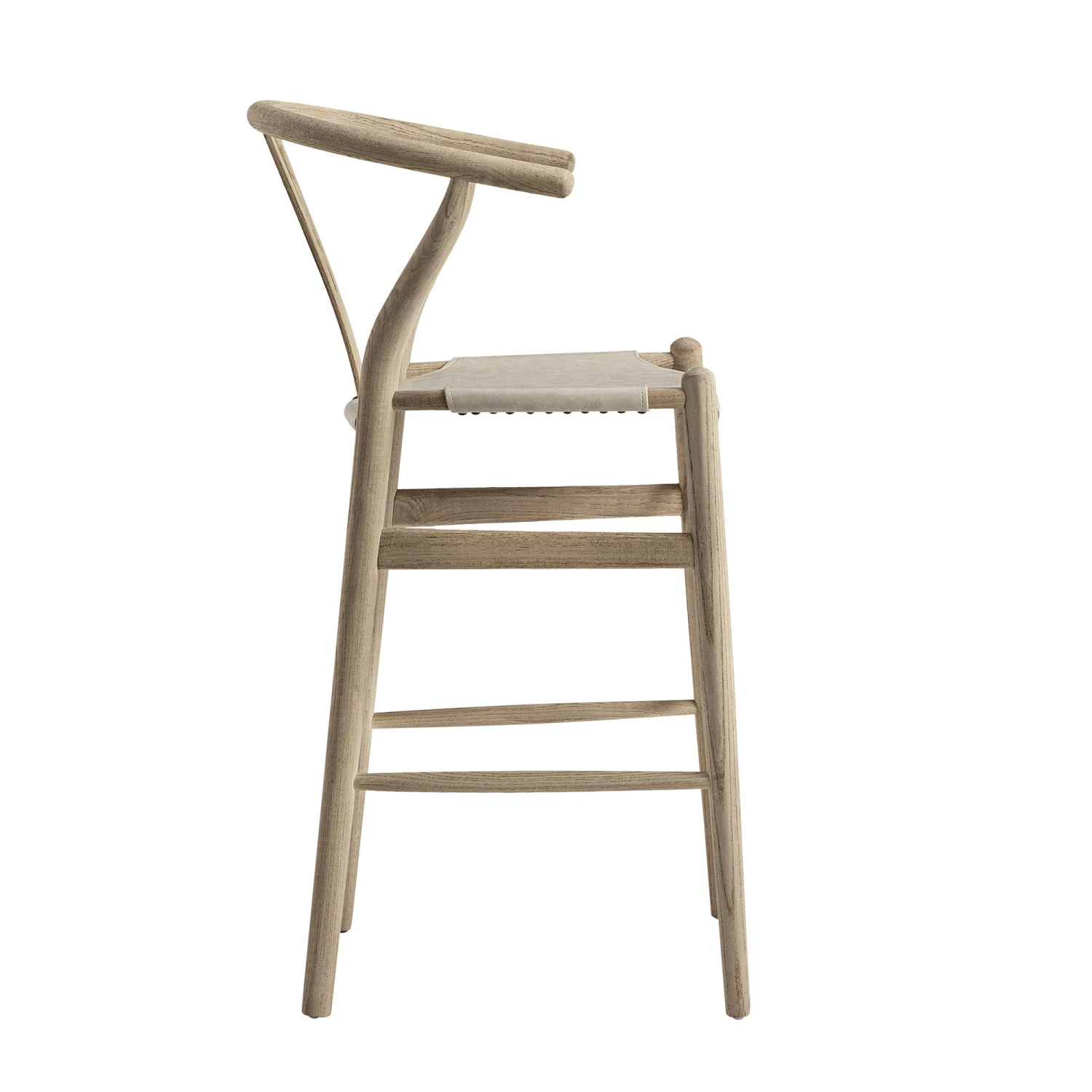 Hansel Counter Stool, Weathered Elm Frame With Light Grey Faux Leather Seat 10 Hansel Counter Stool, Weathered Elm Frame With Light Grey Faux Leather Seat - Image 10