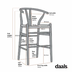Hansel Wooden Natural Weave Bar Stool, Natural Frame -Daals XN R161 CHART 2