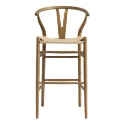 Hansel Wooden Natural Weave Bar Stool, Light Walnut Colour Frame