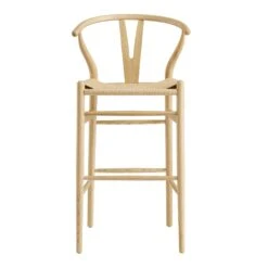 Hansel Wooden Natural Weave Bar Stool, Natural Frame
