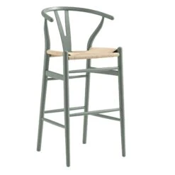 Hansel Wooden Natural Weave Bar Stool, Sage Green Frame -Daals XN R161 SAGE WB2