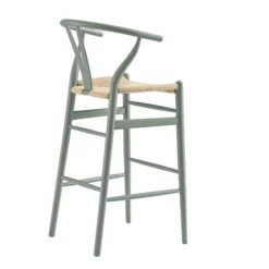 Hansel Wooden Natural Weave Bar Stool, Sage Green Frame -Daals XN R161 SAGE WB4