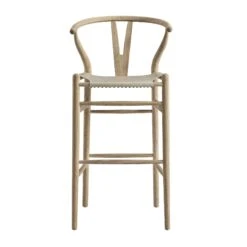 Hansel Bar Stool, Weathered Elm Frame With Light Grey Faux Leather Seat -Daals XN R165 GREYPU WB1
