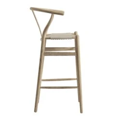 Hansel Bar Stool, Weathered Elm Frame With Light Grey Faux Leather Seat -Daals XN R165 GREYPU WB3