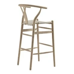 Hansel Bar Stool, Weathered Elm Frame With Light Grey Faux Leather Seat -Daals XN R165 GREYPU WB4