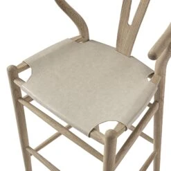 Hansel Bar Stool, Weathered Elm Frame With Light Grey Faux Leather Seat -Daals XN R165 GREYPU detail3