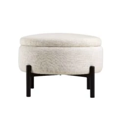 Amboise Round Storage Pouffe, Beige Linen Blend -Daals XRSF 2183 BEIGE LIN STOOL WB3