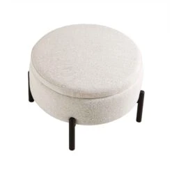 Amboise Round Storage Pouffe, Beige Linen Blend -Daals XRSF 2183 BEIGE LIN STOOL WB4