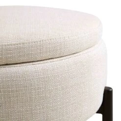 Amboise Round Storage Pouffe, Beige Linen Blend -Daals XRSF 2183 BEIGE LIN STOOL detail1