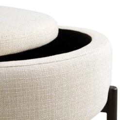 Amboise Round Storage Pouffe, Beige Linen Blend -Daals XRSF 2183 BEIGE LIN STOOL detail2
