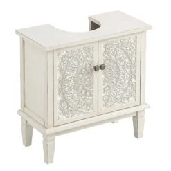Chantilly Whitewashed Carved Bathroom Undersink Unit -Daals XXBAC 057 WHITEWASH WB3