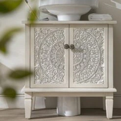 Chantilly Whitewashed Carved Bathroom Undersink Unit -Daals XXBAC 057 WHITEWASH scene2
