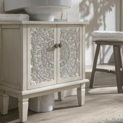 Chantilly Whitewashed Carved Bathroom Undersink Unit -Daals XXBAC 057 WHITEWASH scene4