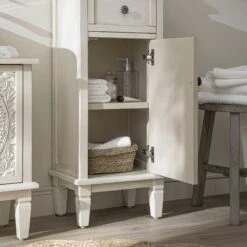 Chantilly Whitewashed Carved Bathroom Cupboard -Daals XXBAC 059 WHITEWASH scene4