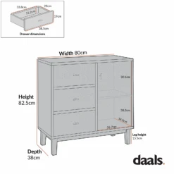 Bianca Chip Carved 1 Door 3 Drawer Small Sideboard, Sand Beige & Ivory -Daals XXCAB 005 CHART