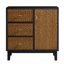 Bianca Chip Carved 1 Door 3 Drawer Small Sideboard, Antique Bronze & Black -Daals XXCAB 005 GOLD BLACK WB1