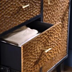 Bianca Chip Carved 1 Door 3 Drawer Small Sideboard, Antique Bronze & Black -Daals XXCAB 005 GOLD BLACK scene2