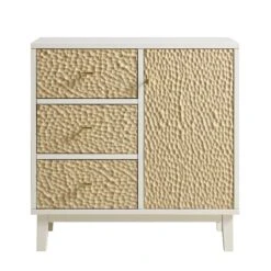Bianca Chip Carved 1 Door 3 Drawer Small Sideboard, Sand Beige & Ivory -Daals XXCAB 005 TAUPE WHITE WB1