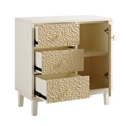 Bianca Chip Carved 1 Door 3 Drawer Small Sideboard, Sand Beige & Ivory -Daals XXCAB 005 TAUPE WHITE WB3