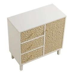 Bianca Chip Carved 1 Door 3 Drawer Small Sideboard, Sand Beige & Ivory -Daals XXCAB 005 TAUPE WHITE WB4