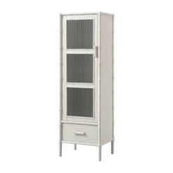 Elstowe Faux Bamboo And Fluted Glass 1-Door Cabinet, Shaded White 27 Elstowe Faux Bamboo And Fluted Glass 1-Door Cabinet, Shaded White -Daals XXCAB 067 BEIGE WB2