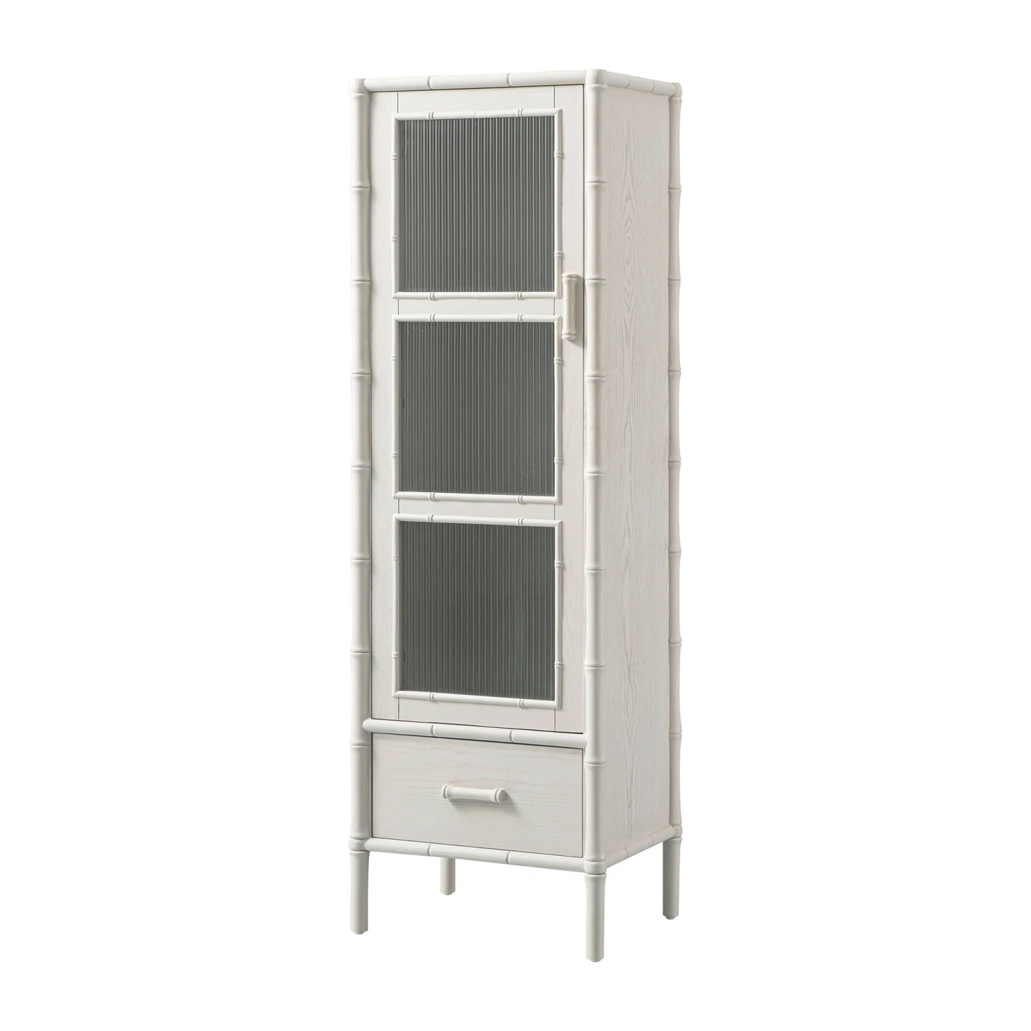 Elstowe Faux Bamboo And Fluted Glass 1-Door Cabinet, Shaded White 10 Elstowe Faux Bamboo And Fluted Glass 1-Door Cabinet, Shaded White - Image 10
