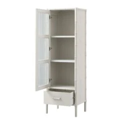 Elstowe Faux Bamboo And Fluted Glass 1-Door Cabinet, Shaded White 29 Elstowe Faux Bamboo And Fluted Glass 1-Door Cabinet, Shaded White -Daals XXCAB 067 BEIGE WB3