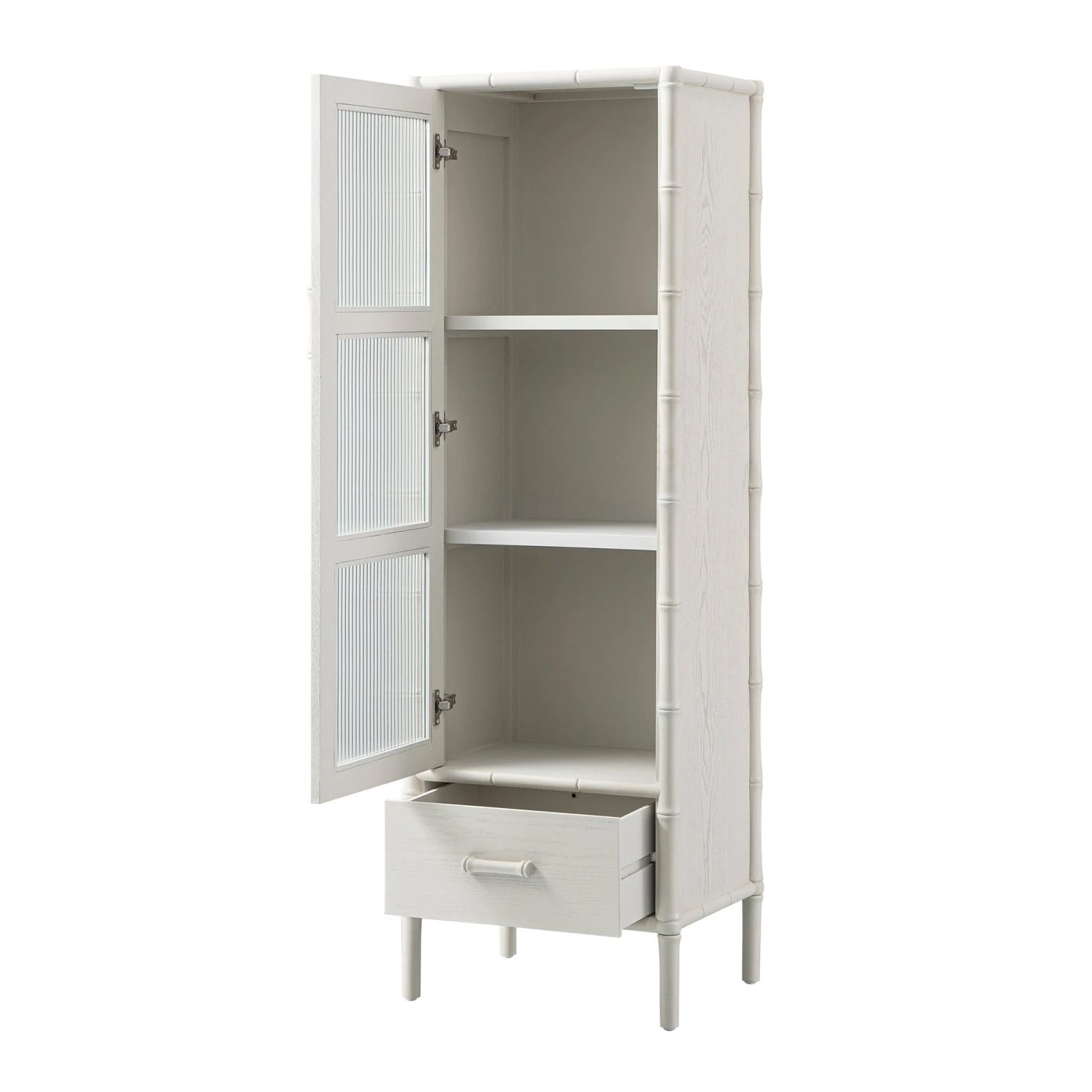 Elstowe Faux Bamboo And Fluted Glass 1-Door Cabinet, Shaded White 12 Elstowe Faux Bamboo And Fluted Glass 1-Door Cabinet, Shaded White - Image 12