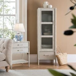 Elstowe Faux Bamboo And Fluted Glass 1-Door Cabinet, Shaded White 20 Elstowe Faux Bamboo And Fluted Glass 1-Door Cabinet, Shaded White -Daals XXCAB 067 BEIGE scene2