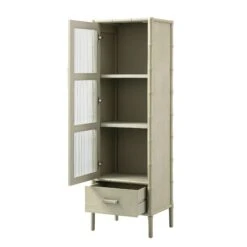 Elstowe Faux Bamboo And Fluted Glass 1-Door Cabinet, Sage Green 27 Elstowe Faux Bamboo And Fluted Glass 1-Door Cabinet, Sage Green -Daals XXCAB 067 GREEN WB3