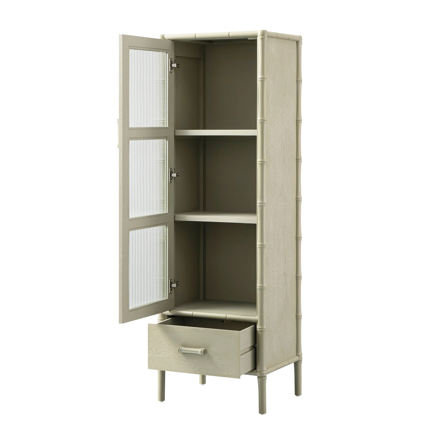 Elstowe Faux Bamboo And Fluted Glass 1-Door Cabinet, Sage Green 11 Elstowe Faux Bamboo And Fluted Glass 1-Door Cabinet, Sage Green - Image 11