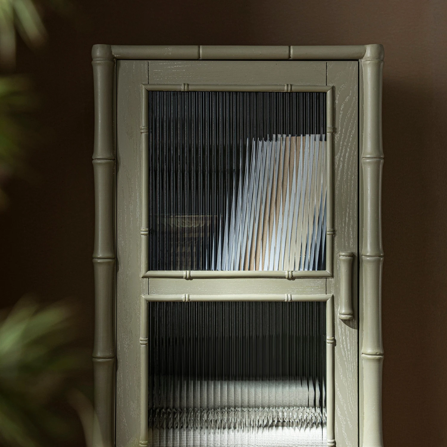 Elstowe Faux Bamboo And Fluted Glass 1-Door Cabinet, Sage Green 6 Elstowe Faux Bamboo And Fluted Glass 1-Door Cabinet, Sage Green - Image 6