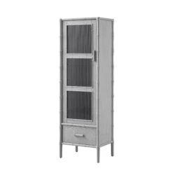 Elstowe Faux Bamboo And Fluted Glass 1-Door Cabinet, Warm Grey 25 Elstowe Faux Bamboo And Fluted Glass 1-Door Cabinet, Warm Grey -Daals XXCAB 067 GREY WB2