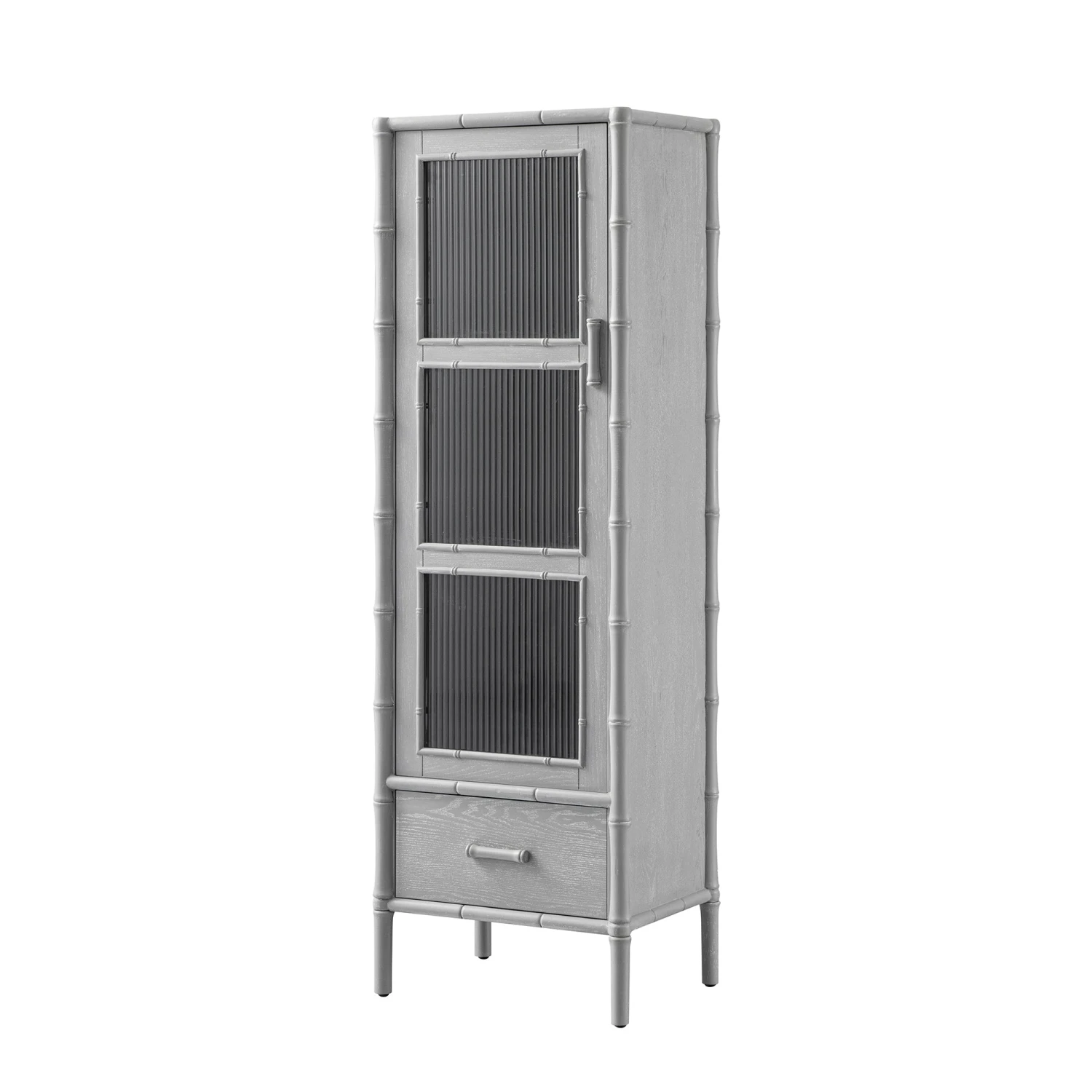 Elstowe Faux Bamboo And Fluted Glass 1-Door Cabinet, Warm Grey 9 Elstowe Faux Bamboo And Fluted Glass 1-Door Cabinet, Warm Grey - Image 9