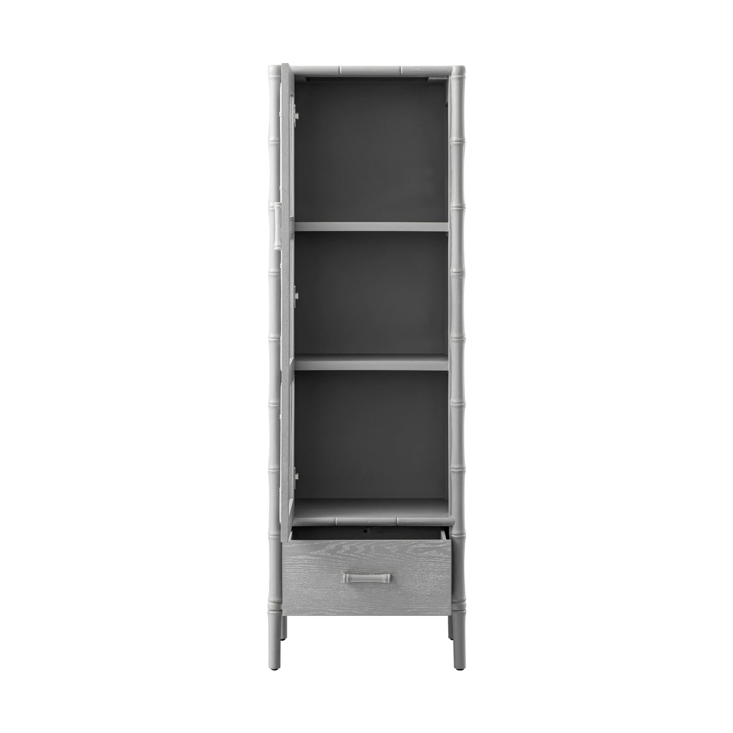 Elstowe Faux Bamboo And Fluted Glass 1-Door Cabinet, Warm Grey 12 Elstowe Faux Bamboo And Fluted Glass 1-Door Cabinet, Warm Grey - Image 12