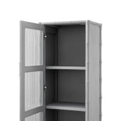 Elstowe Faux Bamboo And Fluted Glass 1-Door Cabinet, Warm Grey 33 Elstowe Faux Bamboo And Fluted Glass 1-Door Cabinet, Warm Grey -Daals XXCAB 067 GREY detail3