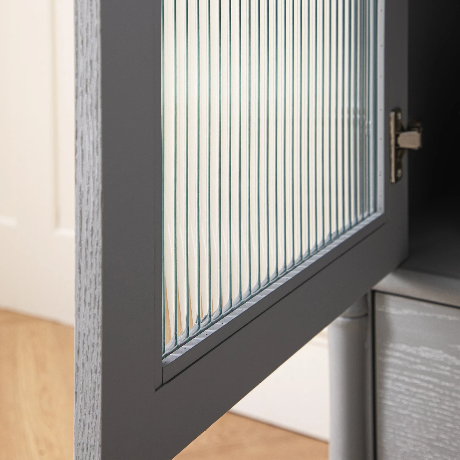 Elstowe Faux Bamboo And Fluted Glass 1-Door Cabinet, Warm Grey 7 Elstowe Faux Bamboo And Fluted Glass 1-Door Cabinet, Warm Grey - Image 7